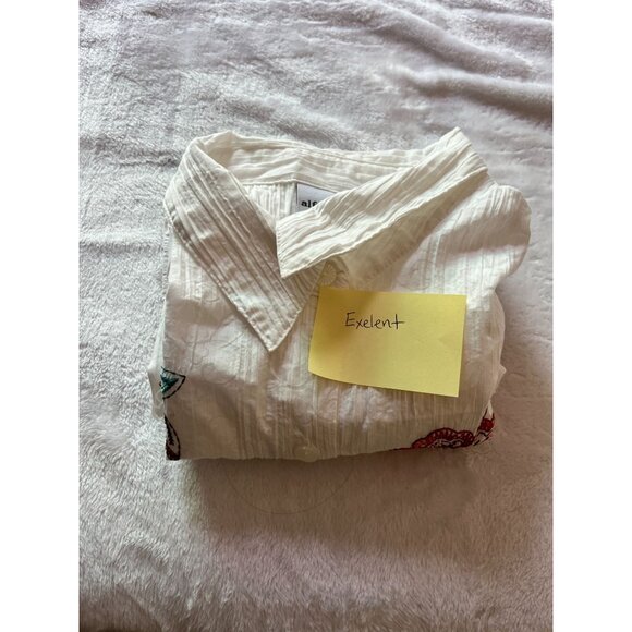 Alfred Dunner Womens Floral Embroidered White Button-Up Blouse Size 16 Casual - Picture 9 of 9
